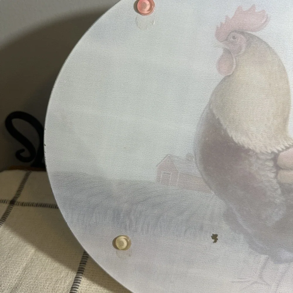 Vintage Tempered Glass Cutting Board Rustic Rooster‎ Design Oval Farmhouse